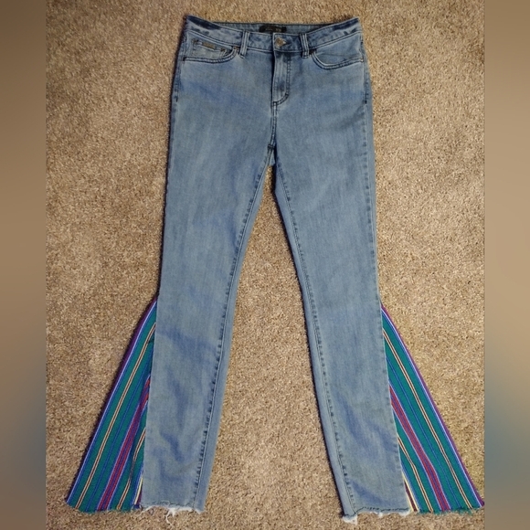 Prana Bell-Bottom Wide Flare Denim Jeans with Multicolor Stripes - Picture 2 of 15